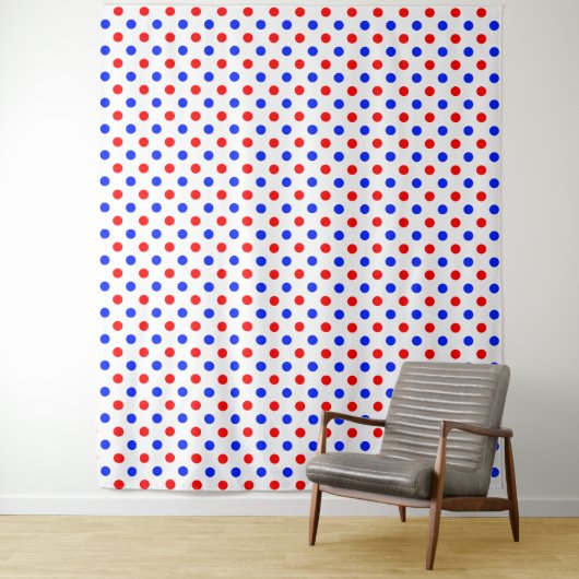 Wit Rood Blauw Stippen Design Wandkleed (In situ)