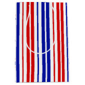 Wit Rood Blauw Strepen Patroon Medium Cadeauzakje (Voorkant)