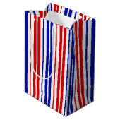 Wit Rood Blauw Strepen Patroon Medium Cadeauzakje (Achterkant Gekanteld)