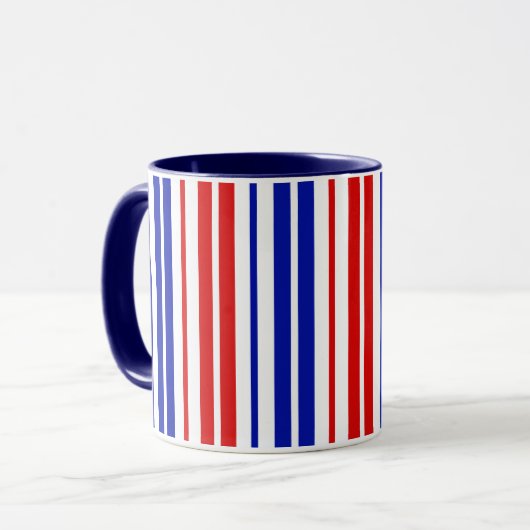Wit Rood Blauw Strepen Patroon Mok (Voorkant links)