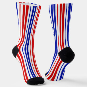 Wit Rood Blauw Strepen Patroon   Sokken