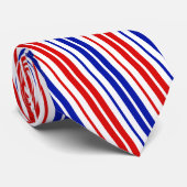 Wit Rood Blauw Strepen Patroon   Stropdas (Opgerold)