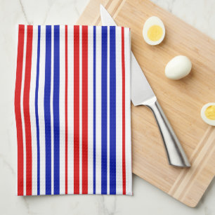 Wit Rood Blauw Strepen Patroon   Theedoek