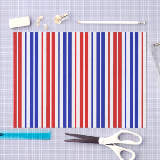 Wit Rood Blauw Strepen Patroon Tissuepapier (Craft)