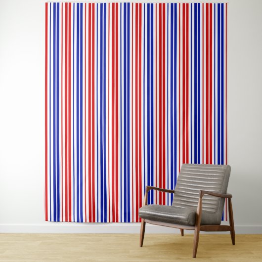 Wit Rood Blauw Strepen Patroon   Wandkleed (In situ)