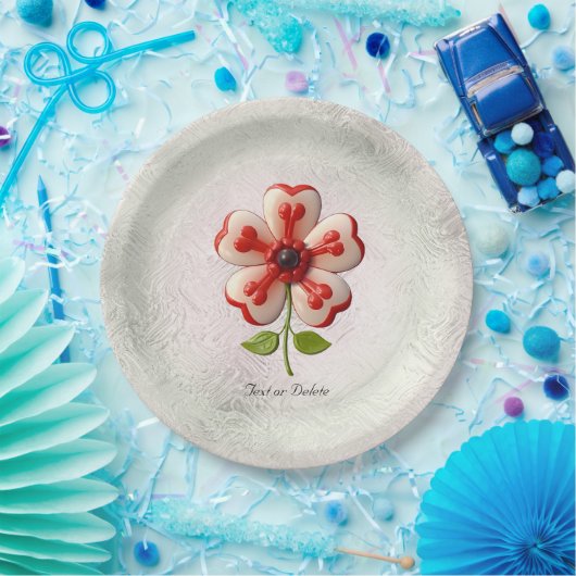 Wit Rood Bloemdocument Bord (Feest)