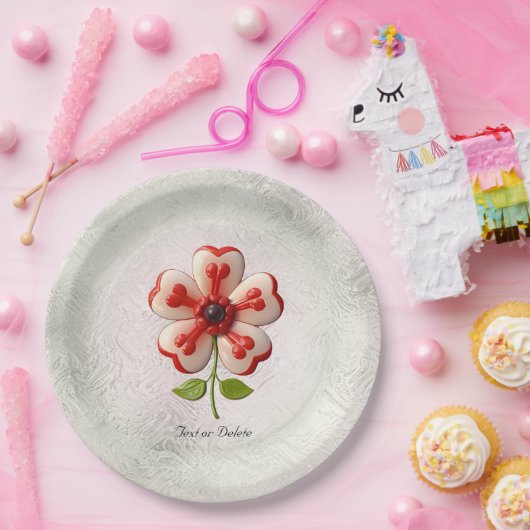 Wit Rood Bloemdocument Bord (Feest)