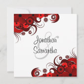 Wit & Rood Bloemen Huwelijk repetitie diner uitnod Kaart (Achterkant)