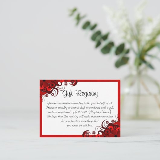Wit Rood Bloemen Mini Bruiloft Gift Registry Informatiekaartje (Staand voorkant)