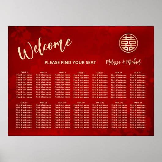 Wit Rood Chinees Bruiloft Zittinggrafiek Poster (Voorkant)
