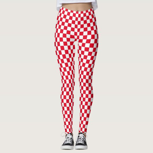 Wit Rood dambord Leggings (Voorkant)