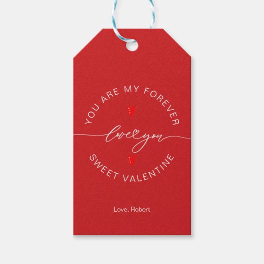 Wit Rood Eenvoudig Minimalistisch Love You Typogra Cadeaulabel (Voorkant)