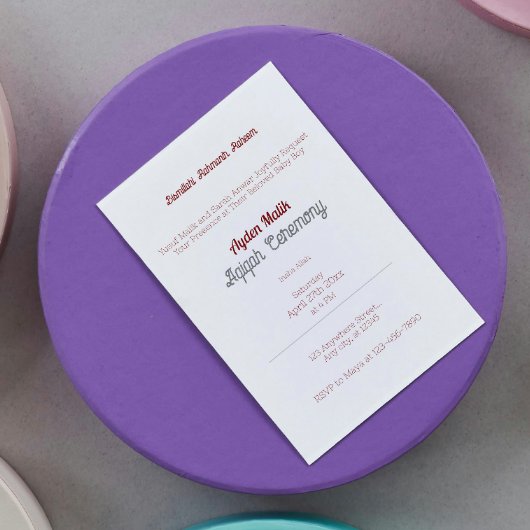 Wit Rood Effen Kleur Vlakte, Aqiqah-Baby shower Kaart