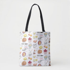  wit, rood en geel recept patroon tote bag