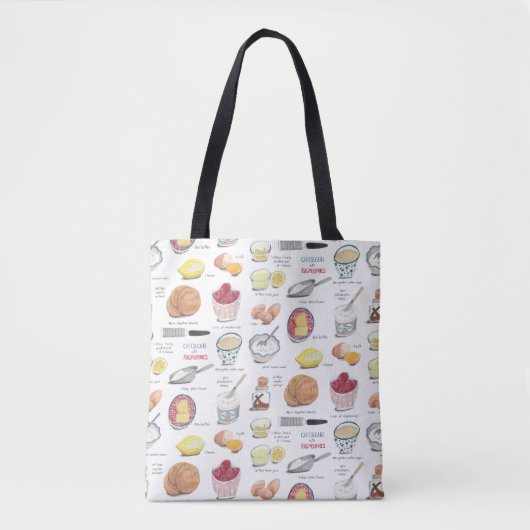wit, rood en geel recept patroon tote bag (Voorkant)