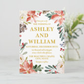 Wit Rood en Goud Chic Kerst Groen Huwelijk Kaart (Staand voorkant)