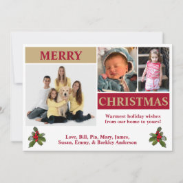 Wit, rood en goud modern kerstkaart met 3 foto's