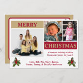 Wit, rood en goud modern kerstkaart met 3 foto's (Voorkant / Achterkant)