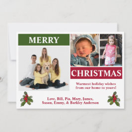 Wit, rood en groen modern kerstkaart met 3 foto's