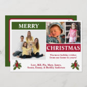 Wit, rood en groen modern kerstkaart met 3 foto's (Voorkant / Achterkant)