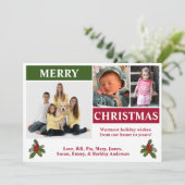 Wit, rood en groen modern kerstkaart met 3 foto's (Staand voorkant)