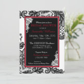 Wit Rood en Zwart Kant Vrijgezellenfeest Kaart (Staand voorkant)