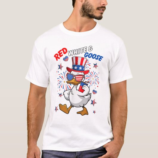 Wit Rood & Ganzen USA Onafhankelijkheidsdag T-shirt (Voorkant)