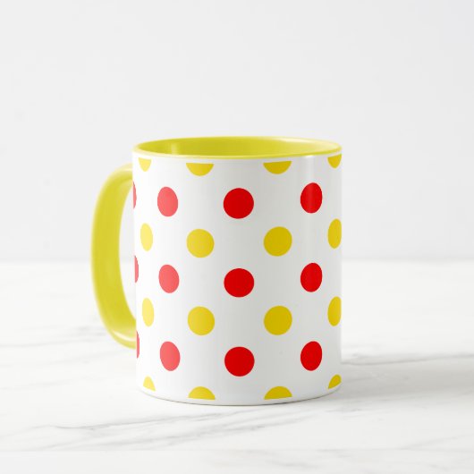 Wit Rood Geel Stippen Design Mok (Voorkant links)