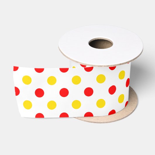 Wit Rood Geel Stippen Design  Satijnen Lint (Spoel)