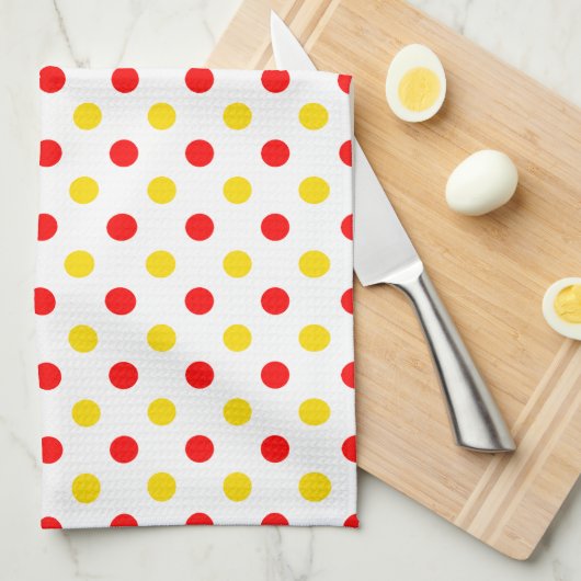 Wit Rood Geel Stippen Design  Theedoek (Quarter Fold)