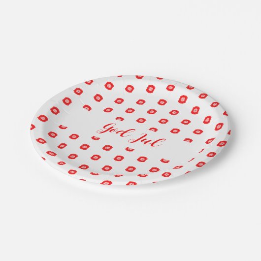 Wit Rood God jul Vrolijk Kerstpatroon Papieren Bordje (Gekanteld)