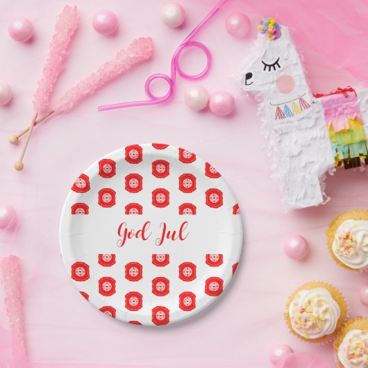 Wit Rood God jul Vrolijk Kerstpatroon Papieren Bordje (Feest)