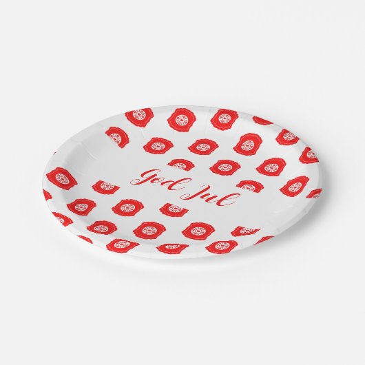 Wit Rood God jul Vrolijk Kerstpatroon Papieren Bordje (Gekanteld)