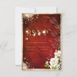Wit Rood Goud Botanische Bloem Rustiek RSVP Kaartje