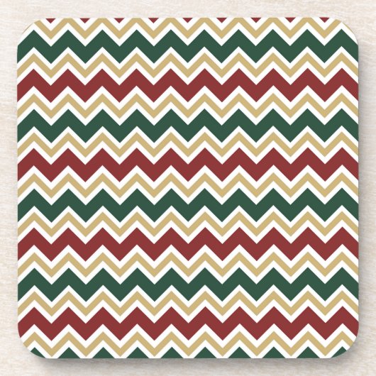 Wit Rood Groen Beige Chevron Patroon Bier Onderzetter (Voorkant)
