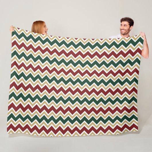 Wit Rood Groen Beige Chevron Patroon Fleece Deken (In situ)