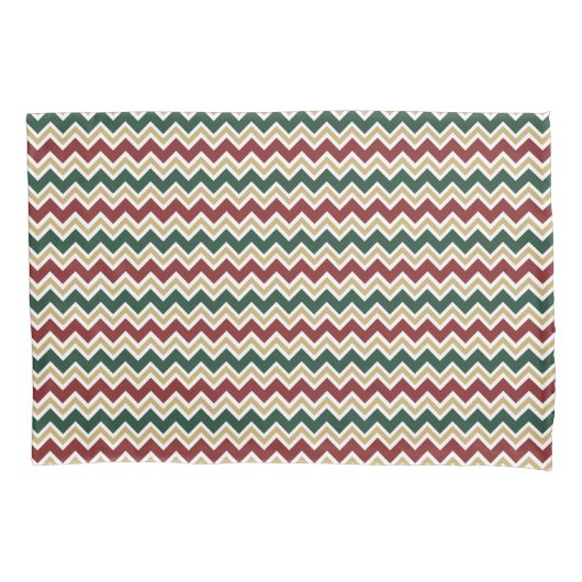 Wit Rood Groen Beige Chevron Patroon Kussensloop (Voorkant)