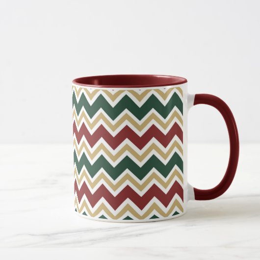 Wit Rood Groen Beige Chevron Patroon Mok (Rechts)