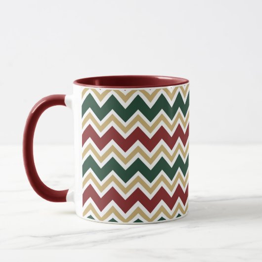 Wit Rood Groen Beige Chevron Patroon Mok (Links)