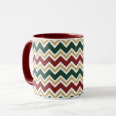 Wit Rood Groen Beige Chevron Patroon Mok (Voorkant links)
