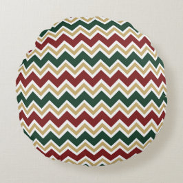 Wit Rood Groen Beige Chevron Patroon Rond Kussen