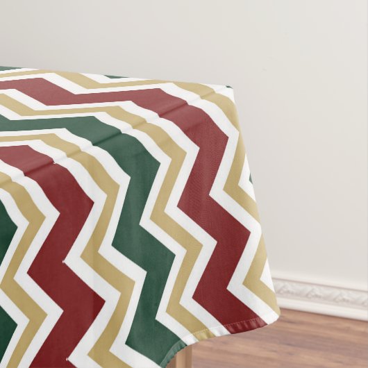 Wit Rood Groen Beige Chevron Patroon Tafelkleed (Voorbeeld)