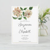 Wit rood groen bloemen botanische bruiloft kaart (Staand voorkant)