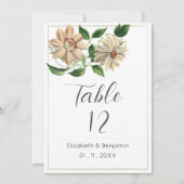 Wit rood groen bloemen botanische tafel nummers kaart (Voorkant)