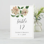 Wit rood groen bloemen botanische tafel nummers kaart (Staand voorkant)