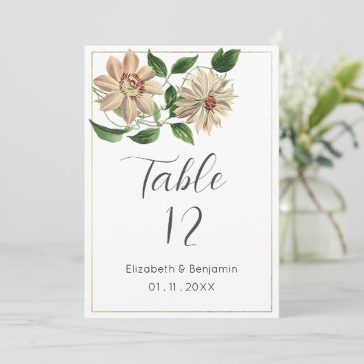 Wit rood groen bloemen botanische tafel nummers kaart (Staand voorkant)