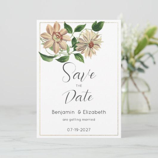 Wit rood groen bloemenbotanisch Save the Date Kaart (Staand voorkant)