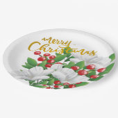 Wit Rood Groen Bloemengoud Vrolijk Kerstfeest Papieren Bordje (Gekanteld)