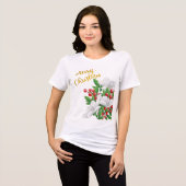 Wit Rood Groen Bloemengoud Vrolijk Kerstfeest Tri-Blend Shirt (Voorkant volledig)