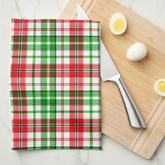 Wit Rood Groen Geruit Schots Motief Theedoek (Quarter Fold)